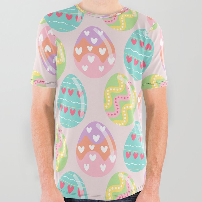 Colorful Pastel Easter Egg Pattern All Over Graphic Tee