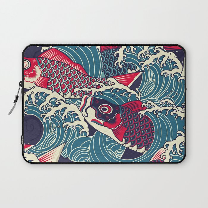 Colorful japanese Koi/carp fish in the wave seamless pattern Laptop Sleeve