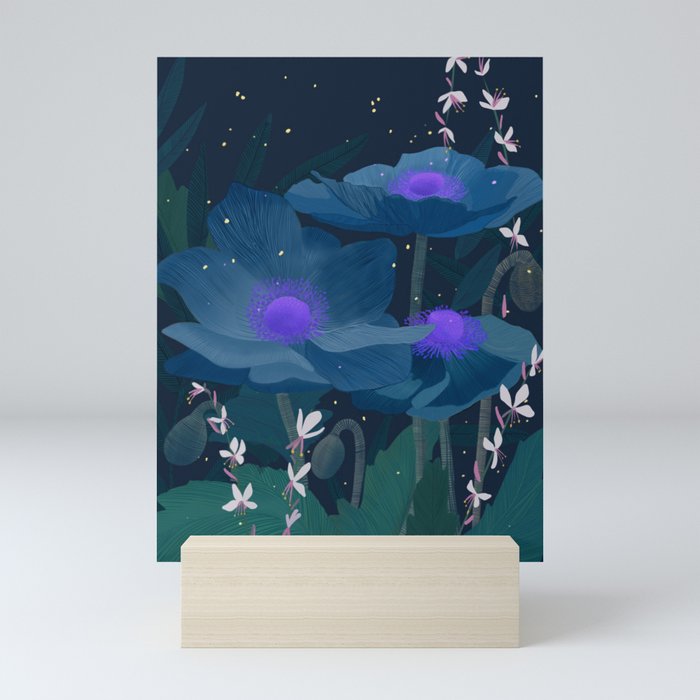 Blu Night poppies Mini Art Print