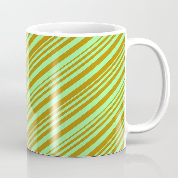 Green & Dark Goldenrod Colored Stripes/Lines Pattern Coffee Mug