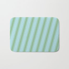 [ Thumbnail: Powder Blue and Dark Sea Green Colored Striped/Lined Pattern Bath Mat ]