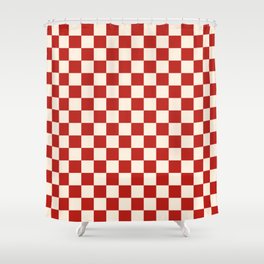 Checkerboard Mini Check Pattern in Retro Red and Cream Shower Curtain
