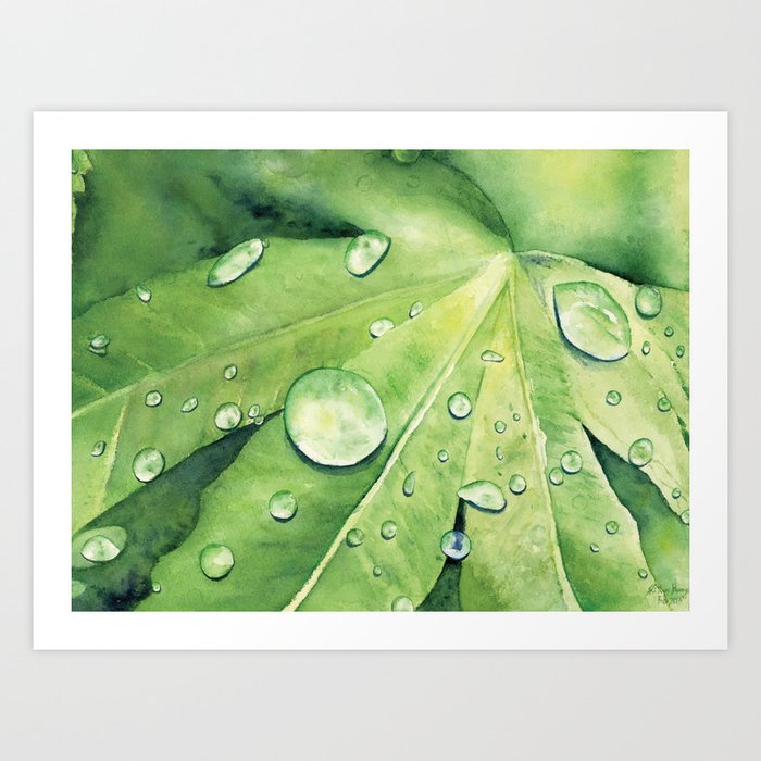 The Water Drops Meets The Leaf Art Watercolor Painting Print By Suisai Genki Art Print By Suisaigenki Society6