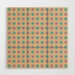 Flower Pattern Brown Green Red Yellow Wood Wall Art