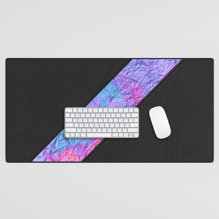 Abstract pink lavender teal watercolor paper leather stripe Desk Mat