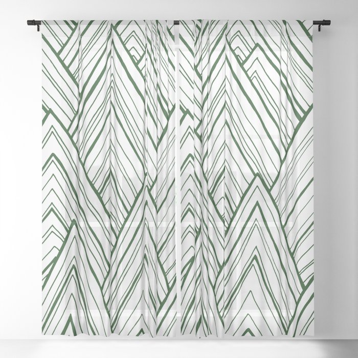 Stripe Mountains - Dark Green Sheer Curtain