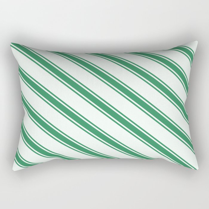 Mint Cream & Sea Green Colored Lined/Striped Pattern Rectangular Pillow