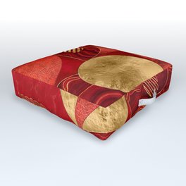 Geometric Abstract - Red textures and Gold Outdoor Floor Cushion