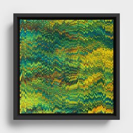 Abstract Organic Pattern Green and Yellow Framed Canvas