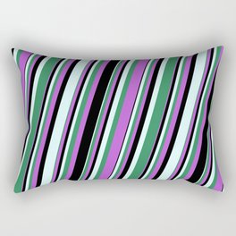 [ Thumbnail: Orchid, Black, Light Cyan, and Sea Green Colored Lined/Striped Pattern Rectangular Pillow ]