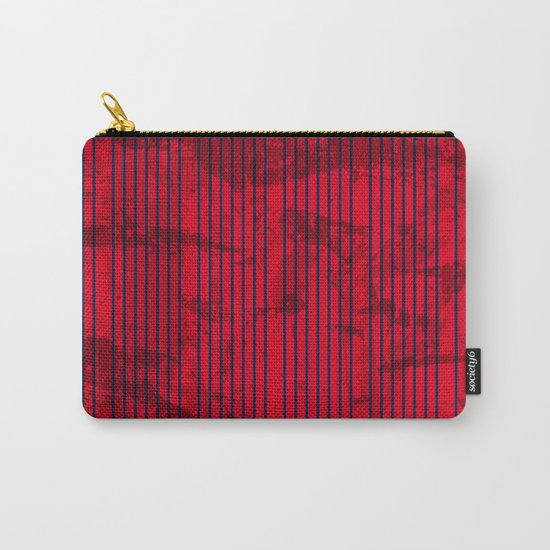 Grunge Blue stripes on bold red background Carry-All Pouch