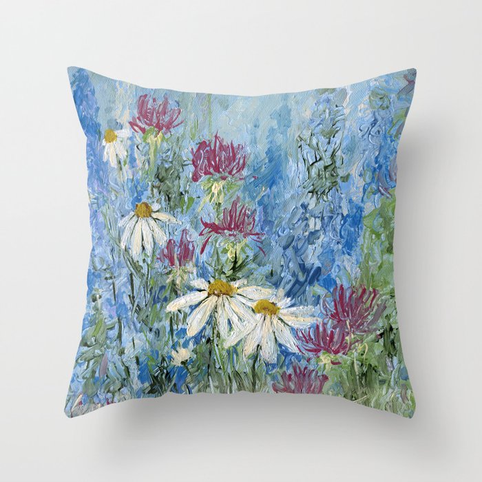 Wildflower Blues Garden Flower Acrylic Art Throw Pillow