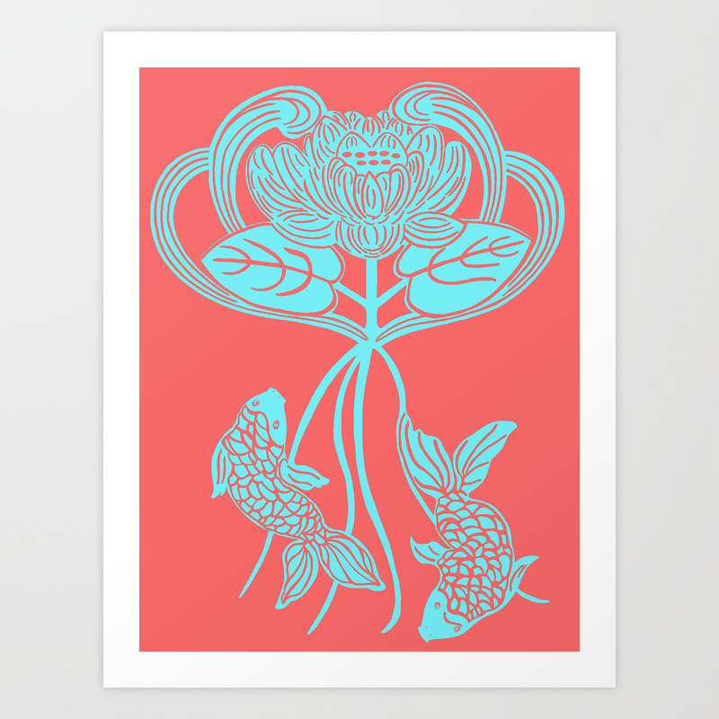 Art Nouveau Lotus Flower Koi Lily Pad Art Print By Lulularock Society6,Cute Cat Pictures Anime