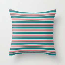 [ Thumbnail: Light Coral, Teal, and Light Grey Colored Lined/Striped Pattern Throw Pillow ]