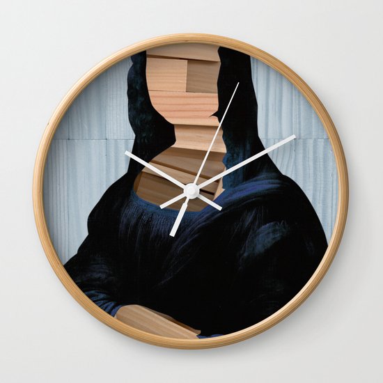 Mona Lisa - blue shining WoodCut Collage Wall Clock