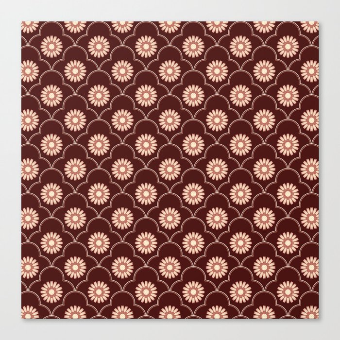 Ethnic Ogee Floral Pattern Red Canvas Print