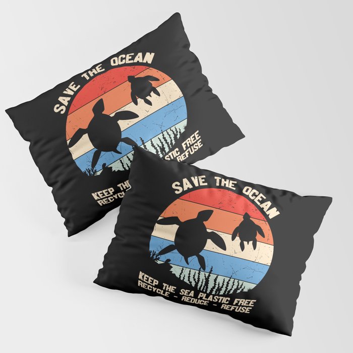 Save The Ocean Vintage Turtle Pillow Sham