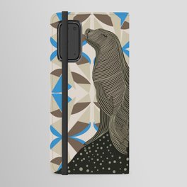 Seal sitting on rock with brown and blue patterned background Android Wallet Case