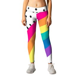 Rainbow Colorful Black White Polka Dots Pattern Leggings