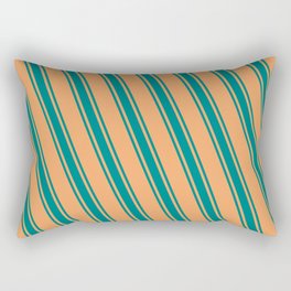 [ Thumbnail: Brown & Teal Colored Stripes Pattern Rectangular Pillow ]