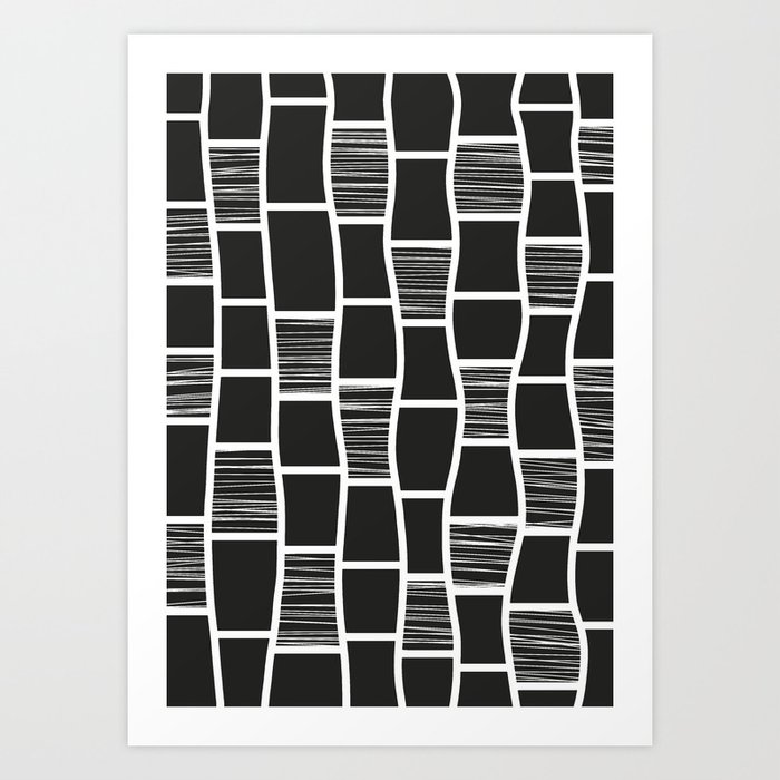 Black and White Abstract Funky Squares Pattern Art Print