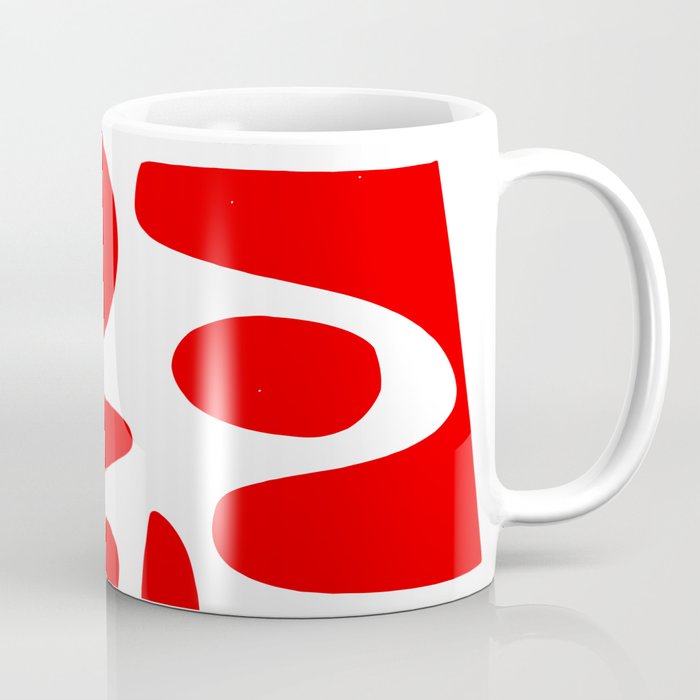 Red And White Abstract Art Organic Decorative Coffee Mug By