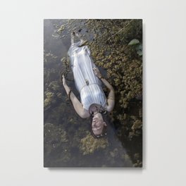 Lady in white in dirty water Metal Print