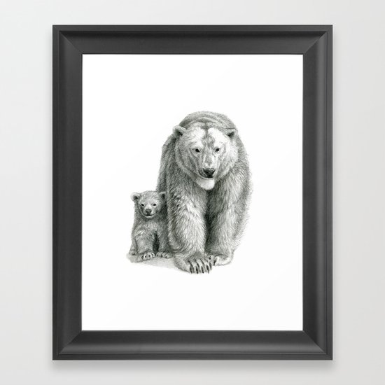 Polar bear and cub SK041 Framed Art Print