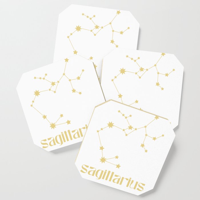 Sagittarius Sign Star Constellation Art, Retro Groovy Gold Font, Wall Decor Coaster
