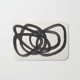 Mid Century Modern Minimalist Abstract Art Brush Strokes Black & White Ink Art Spiral Circles Bath Mat