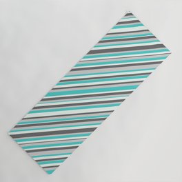 [ Thumbnail: Dim Grey, Light Grey, Turquoise & Mint Cream Colored Striped Pattern Yoga Mat ]