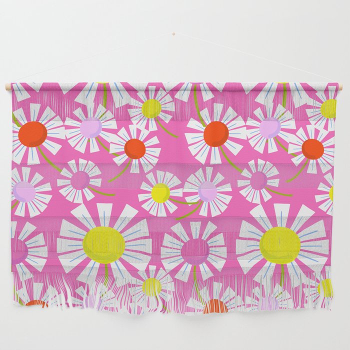 Modern Daisies On Hot Pink Wall Hanging