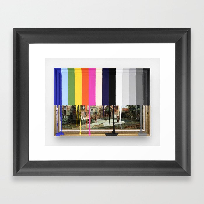 Garage Sale Painting of Peasants with Color Bars Framed Art Print