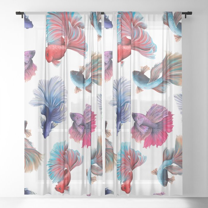 Colorful Fishes Design - Betta splendens  Sheer Curtain