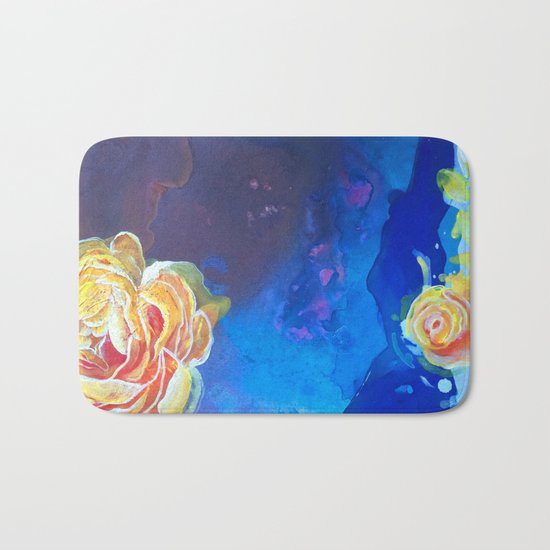 Mad Lucy's Golden Roses. Yellow Roses and Galaxy Blue. Bath Mat