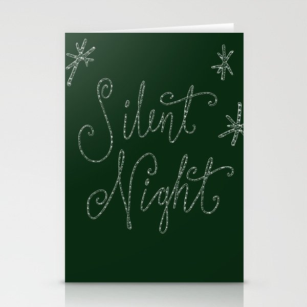 Merry Christmas - Silent Night - Typography and stars  on festive green Stationery Cards