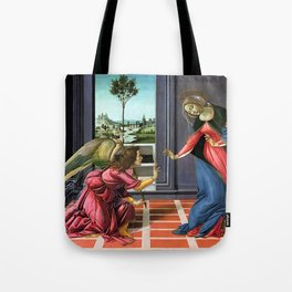 1498 Archangel Gabriel visits Mary to announce birth of Jesus Italian Renaissance Tempera on panel painting by Botticelli Tote Bag