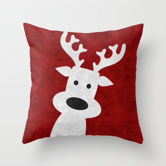 Christmas reindeer red marble Throw Pillow