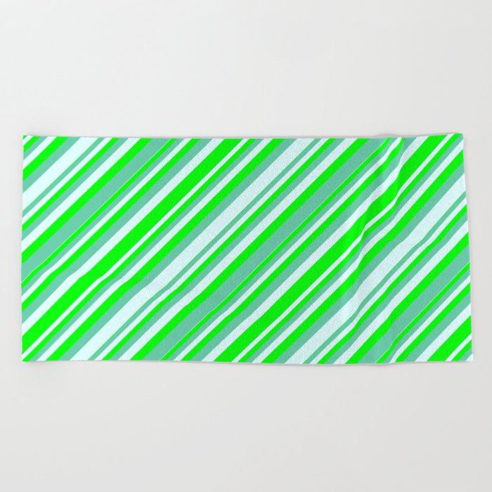 Lime, Aquamarine, and Light Cyan Colored Lines Pattern Beach Towel
