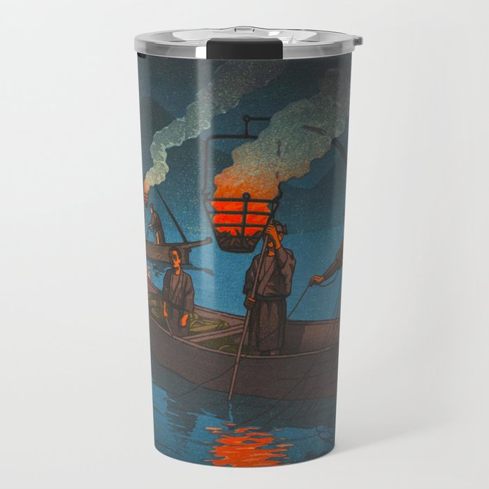 Beautiful Vintage Japanese Woodblock Print Japanese Fisherman Flame Torch Travel Mug