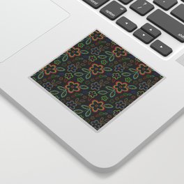 Embroidery imitation floral pattern on dark canvas Sticker