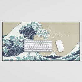 Great Wave with Mount Fuji 19th century japanese style woodblock design vintage illustration Desk Mat