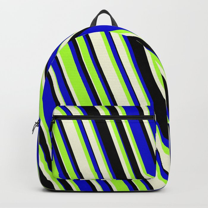 Blue, Light Green, Beige & Black Colored Lines/Stripes Pattern Backpack