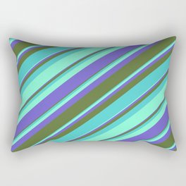 [ Thumbnail: Aquamarine, Slate Blue, Dark Olive Green, and Turquoise Colored Lines Pattern Rectangular Pillow ]