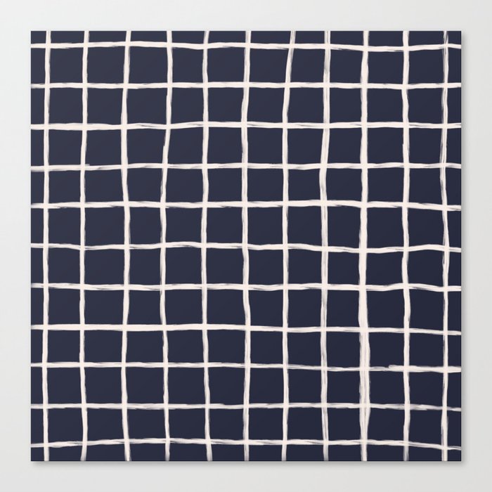 Maritime Blue Retro Modern Plaid Checker  Canvas Print