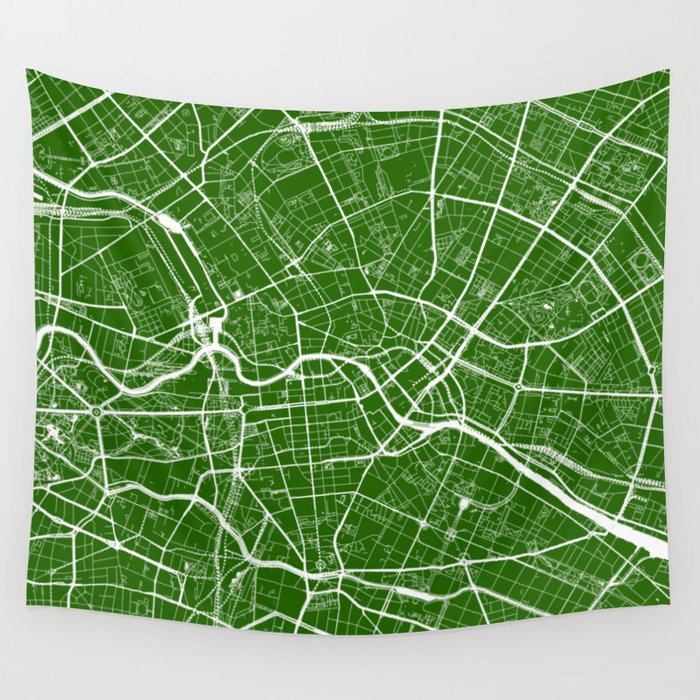 Berlin, Germany, City Map - Green Wall Tapestry by HelloAdventureCo  Society6