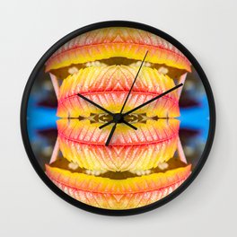 Orange sumac leaves pattern surreal symmetrical kaleidoscope Wall Clock