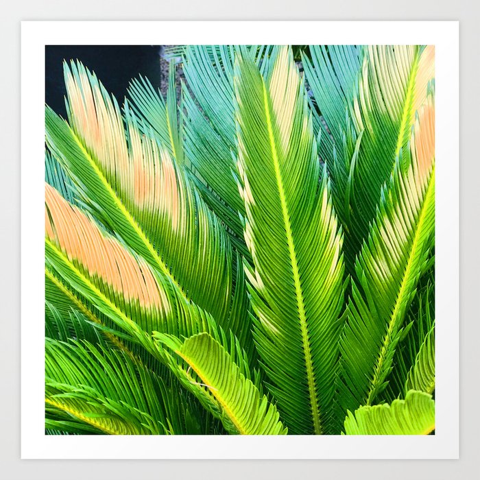 Breathtaking Leaves In Feathered Greens,Turquoise, & Peach Art Print