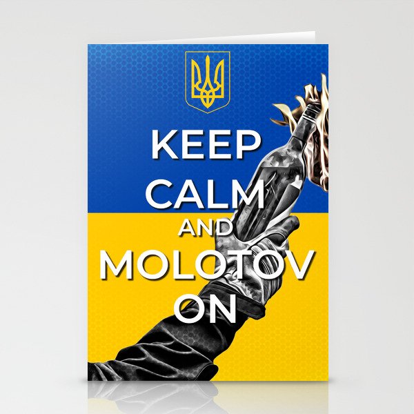 Keep Calm and Molotov On - Ukrainian Flag and Coat Of Arms - 2 Stationery Cards