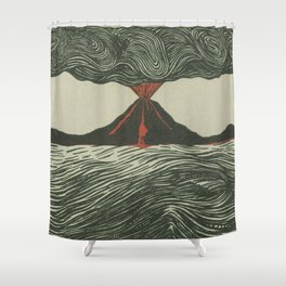 Volcano Woodcut Shower Curtain